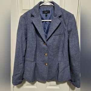 Talbots bluish grey wool tweed peplum grace fit blazer size 10